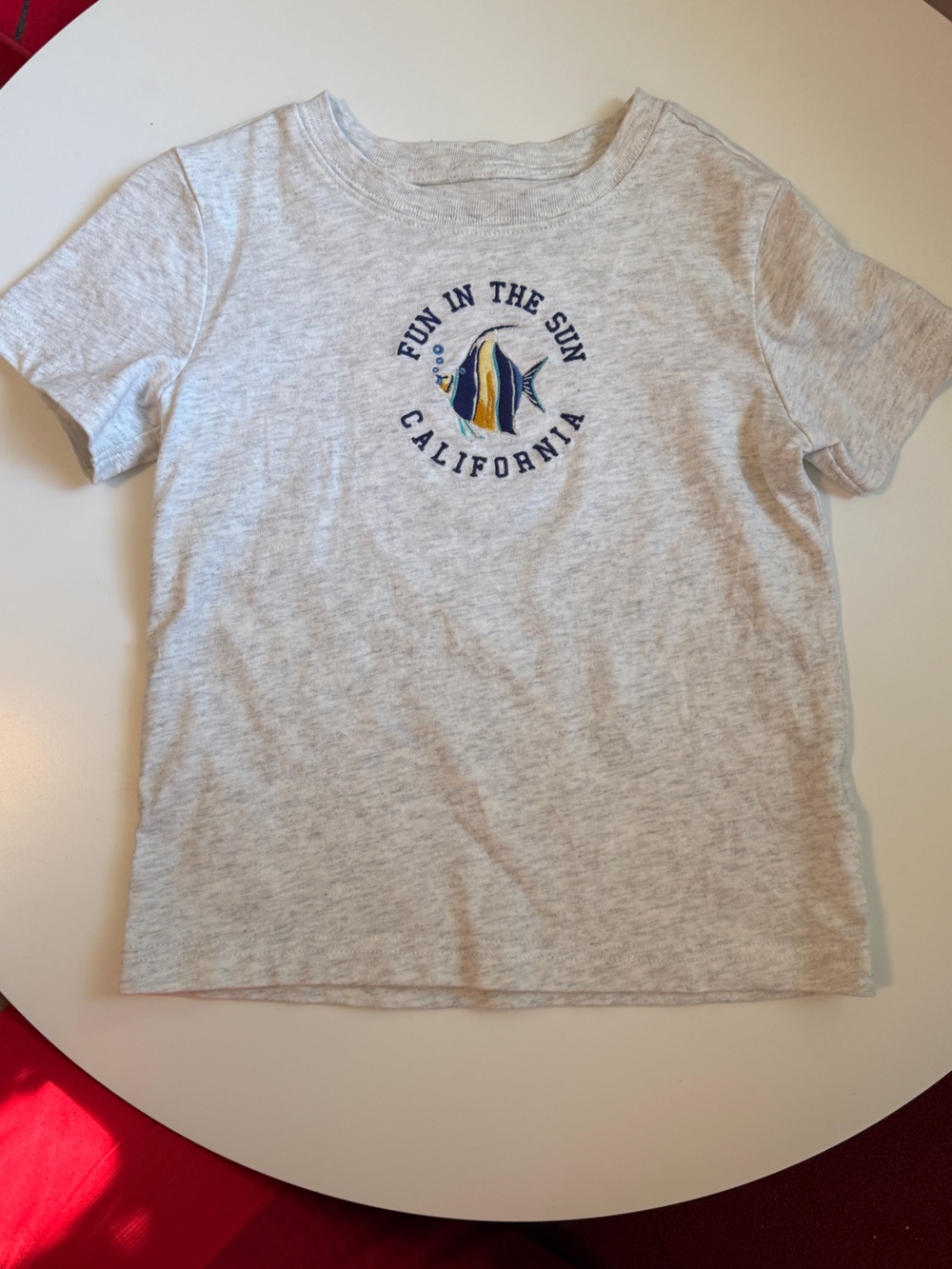 Janie and Jack Gray Short Sleeve cotton Tee with Colorful Fish Graphic 3T